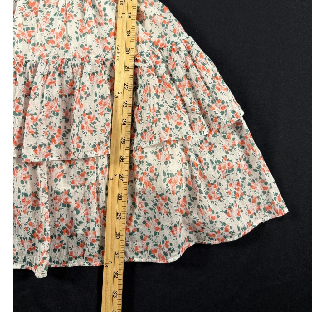 Storia Floral Smocked Tiered Ruffle Mini Dress White Coral Boho Summer Wedding M - Picture 3 of 7